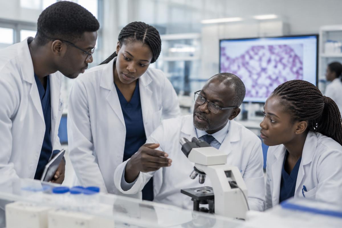 Clinical research professionals collaborating in a modern research environment